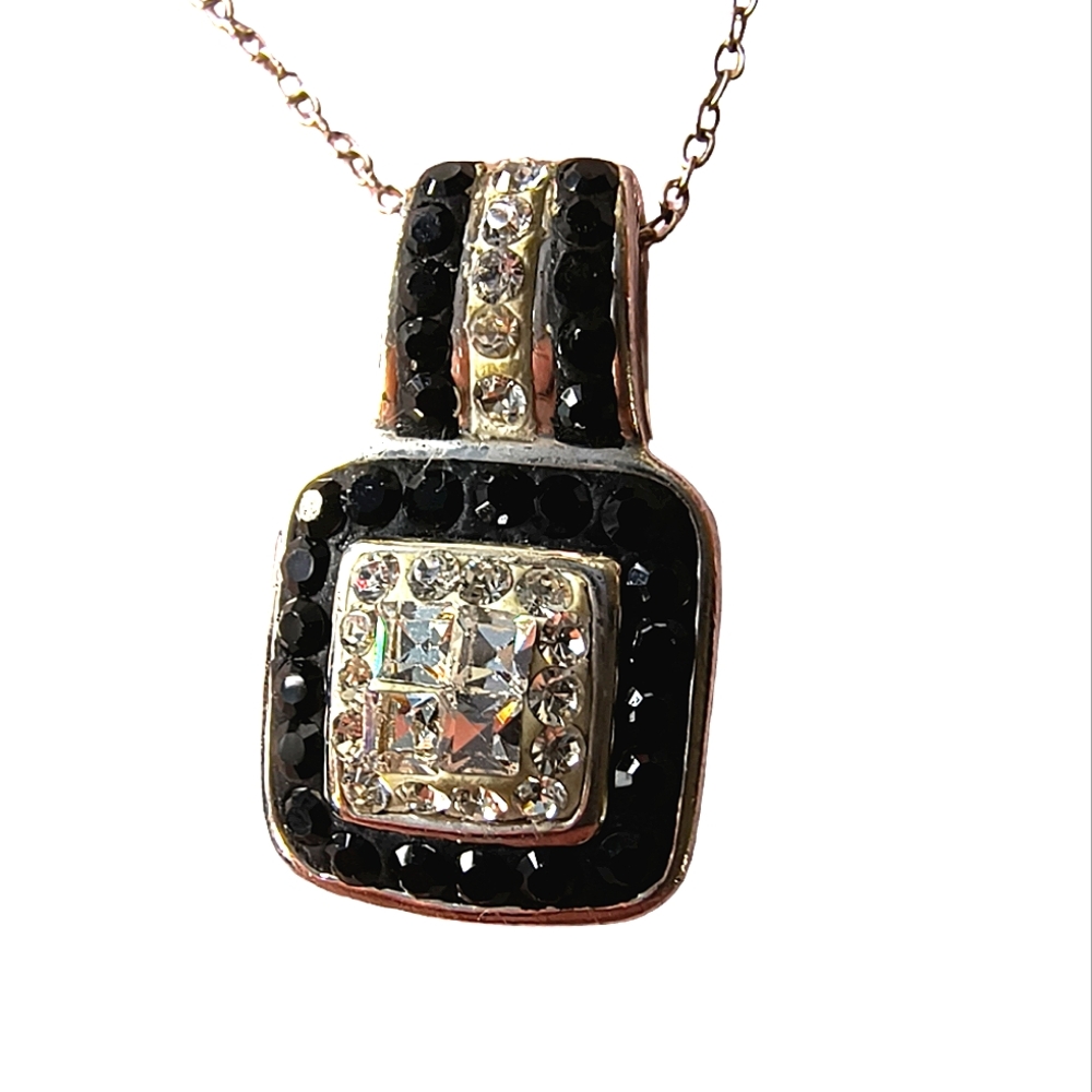 Vintage Sterling Silver & Pave Chic Crystal Pendant Necklace